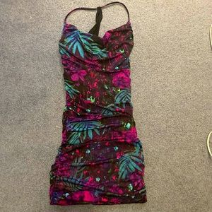 GUESS Multicolor Cowl Neck Bodycon Dress with Ruching and Back Cutout Size XS